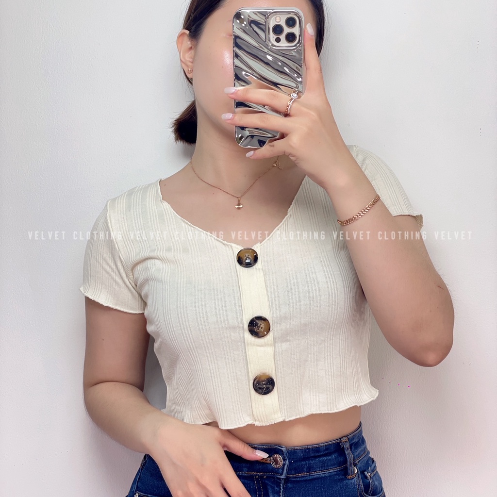 Crop Top Rib Neci Button / Atasan Crop Neci Wanita / Croptop Wanita Knit Rib 3654