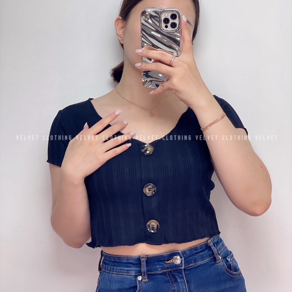 Crop Top Rib Neci Button / Atasan Crop Neci Wanita / Croptop Wanita Knit Rib 3654