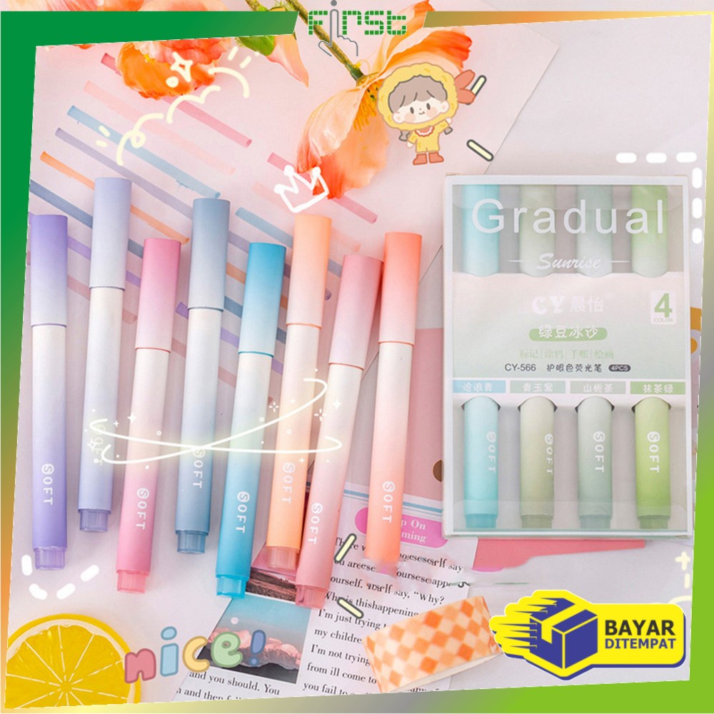 

FH-A55 Highlighter Pastel Penanda Teks Set 4IN1 Alat Tulis Sekolah / Spidol Pen Marker Warna Gradasi Painting Multifungsi / Textliner Stasionary Import