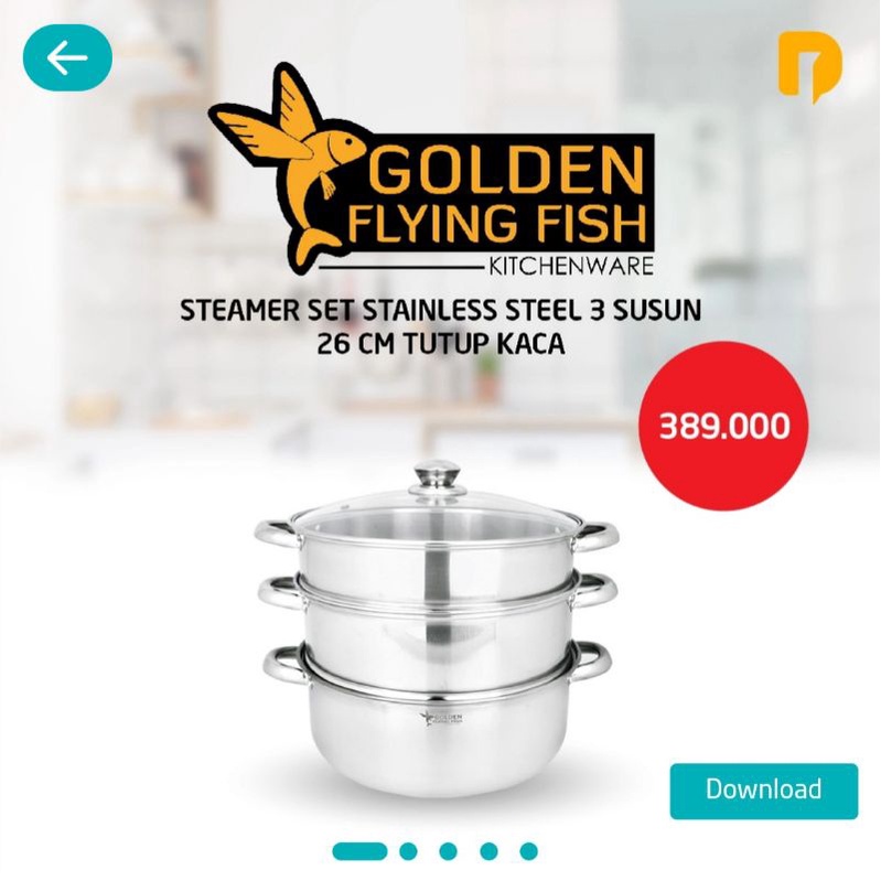 Golden Flying Fish Steamer Set Stainless Steel 3 susun 26 cm Tutup Kaca | Kukusan Besar Tingkat | Pa