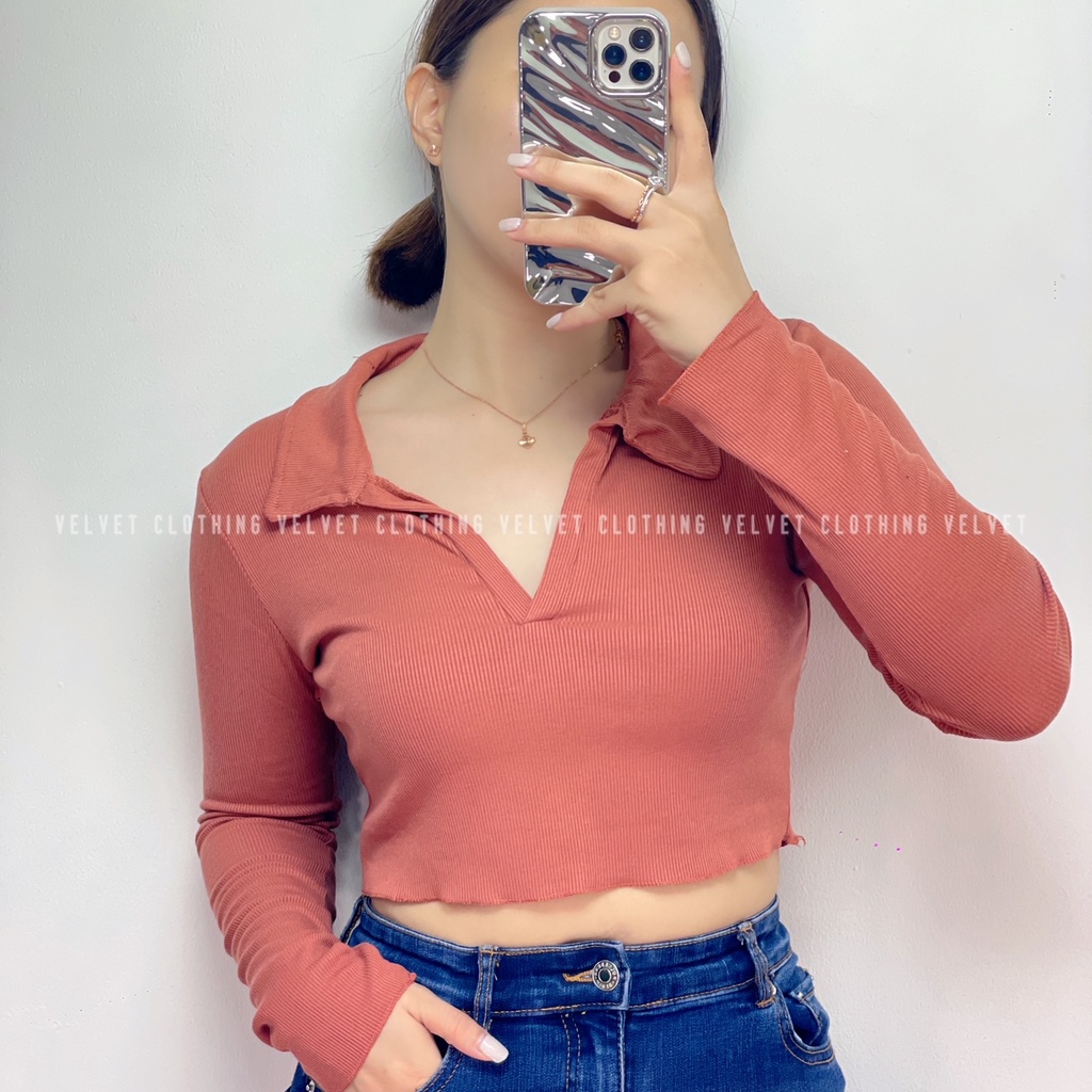 Crop Top Rib Lengan Panjang / Crop Top Long Sleeve Rib / Crop Top Kerah Lengan Panjang Wanita 4554