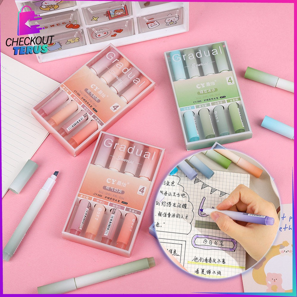 CT A55 Highlighter Pastel Penanda Teks Set 4IN1 Spidol Pen Marker Warna Gradasi Painting Multifungsi Textliner Stasionary Alat Tulis Sekolah