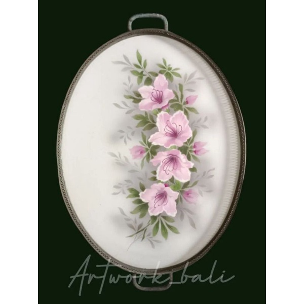 nampan keramik bunga pink