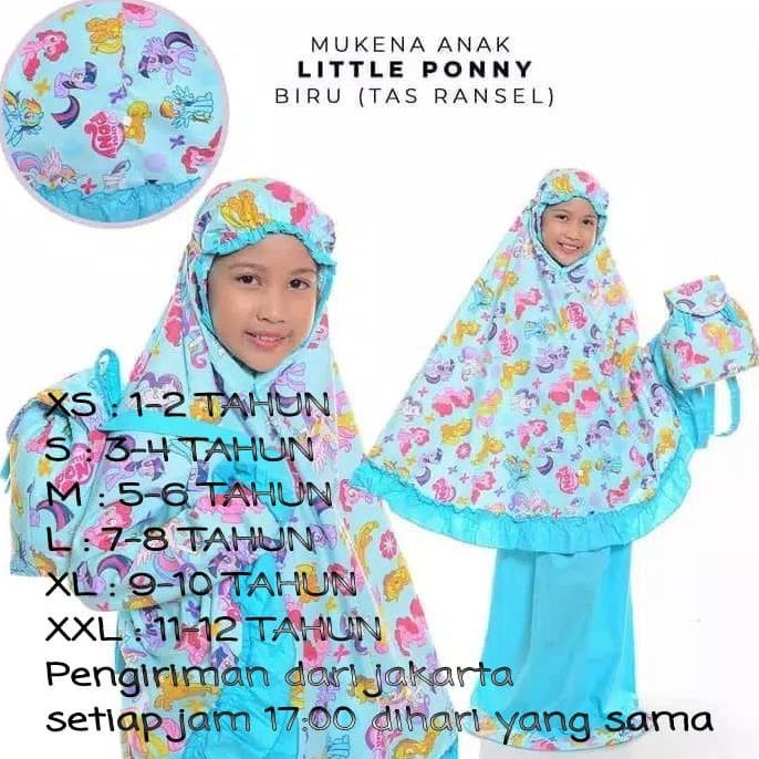 mukena anak katun little pony biru tosca tas ransel PROMO