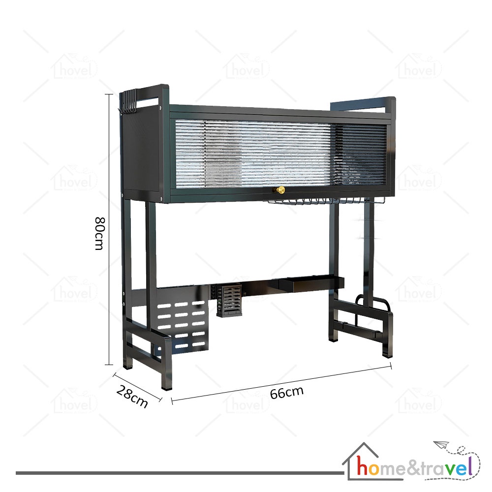 HOVELSHOP Rak Piring Dapur Wastafel Stainless Hitam 2 Susun Pakai Tutup 65cm Premium Anti Karat