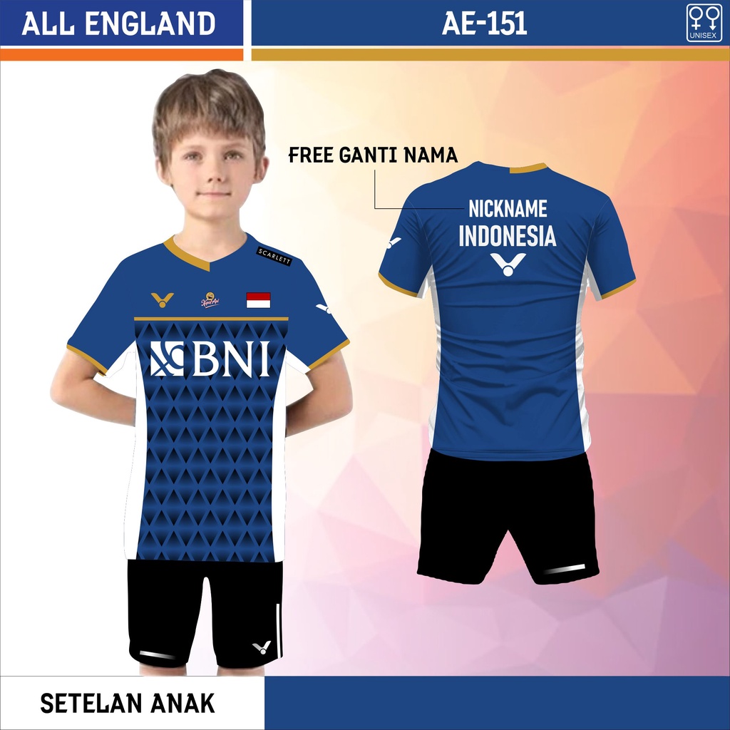 Set jersey celana badminton indonesia anak baju bulu tangkis all england bni