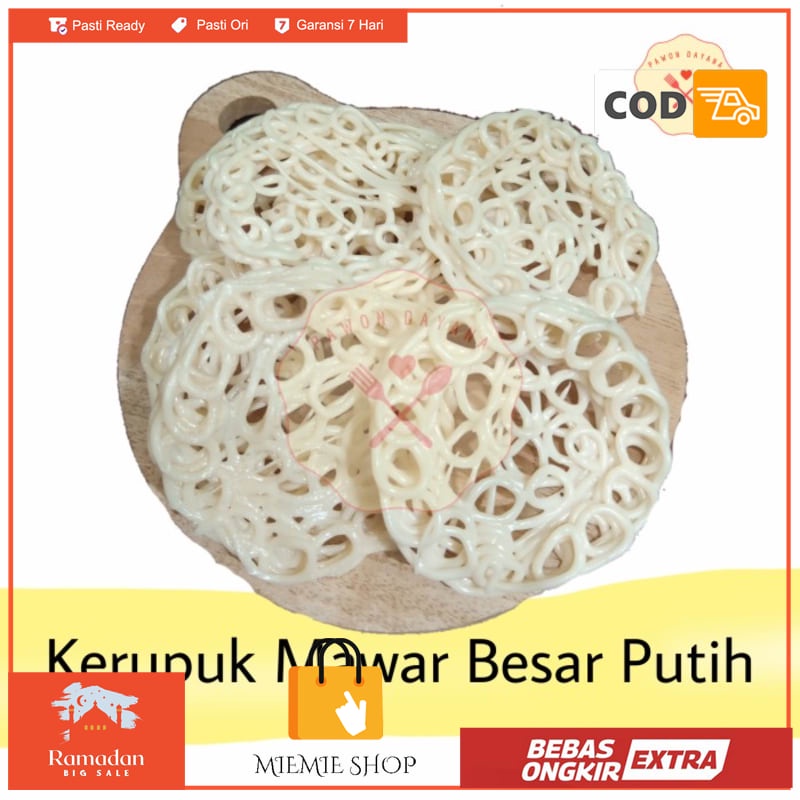 

Kerupuk Mawar Putih Besar Mentah / Kerupuk Mawar Putih Mentah 1kg