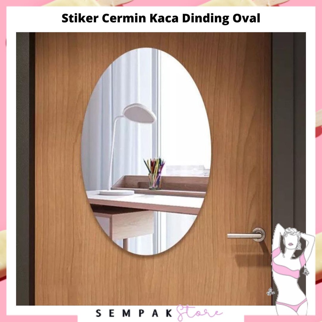 SS Stiker Cermin Kaca Dinding Oval Anti Pecah Acrylic Kaca Cermin Tempelan Wall Sticker Dekorasi Cermin Dinding Tempel Murah Import