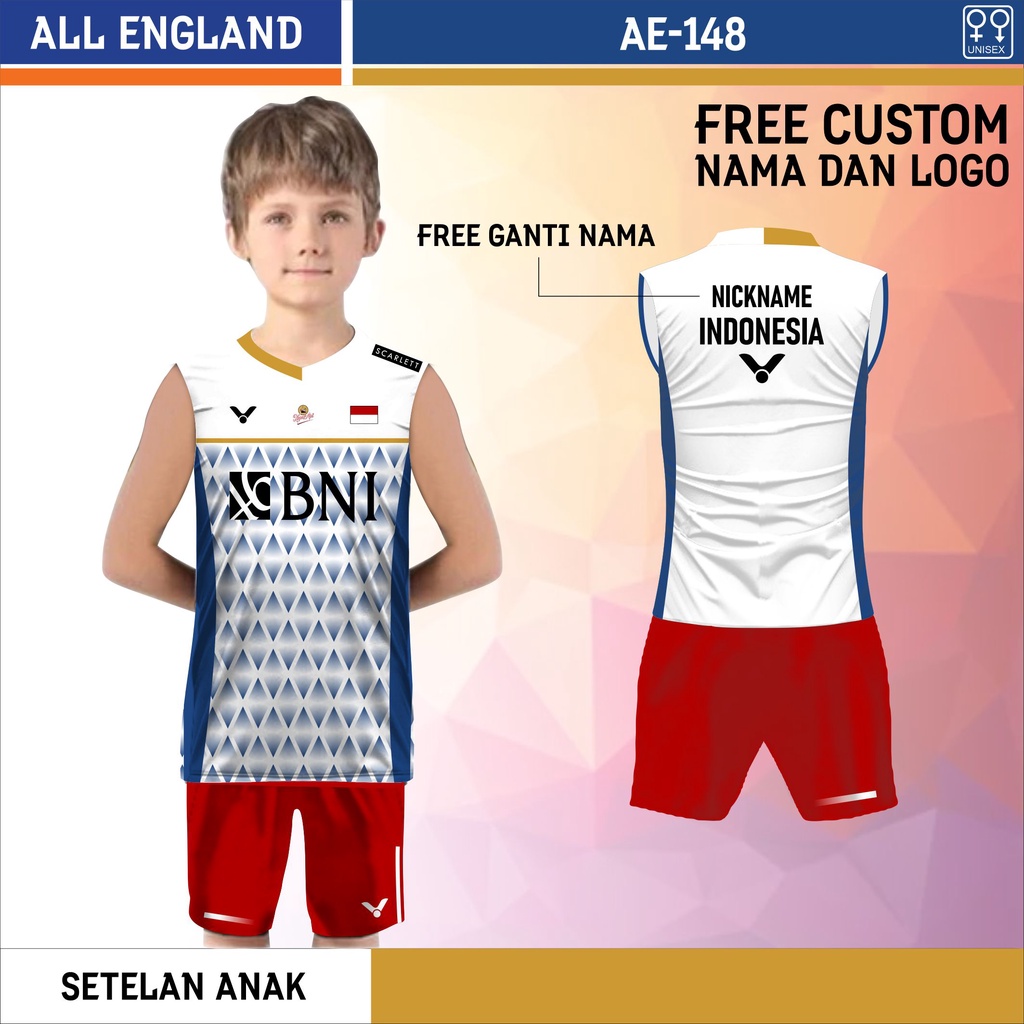 Set jersey celana badminton indonesia singlet anak baju bulu tangkis daddies all england bni