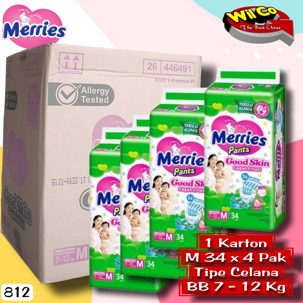 K812B - HARGA 1 DUS ISI 4 PACK (120 Pcs) SIZE (L - 30 Pcs /Pack)  POPOK MERRIES PANTS GOOD SKIN (BB 9 - 14 Kg)