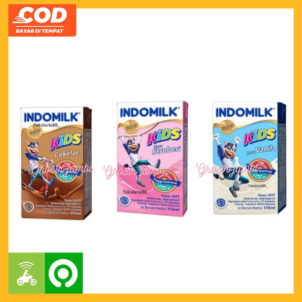 

Indomilk kids 115 ml Susu Indomilk kotak kemasan 115ml rasa coklat Vanila strawberry