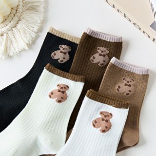 SS Kaos Kaki Wanita Korea Motif Beruang Kaos Kaki Panjang Bear Socks Karakter Ankle Socks Korean Model Simple Cute