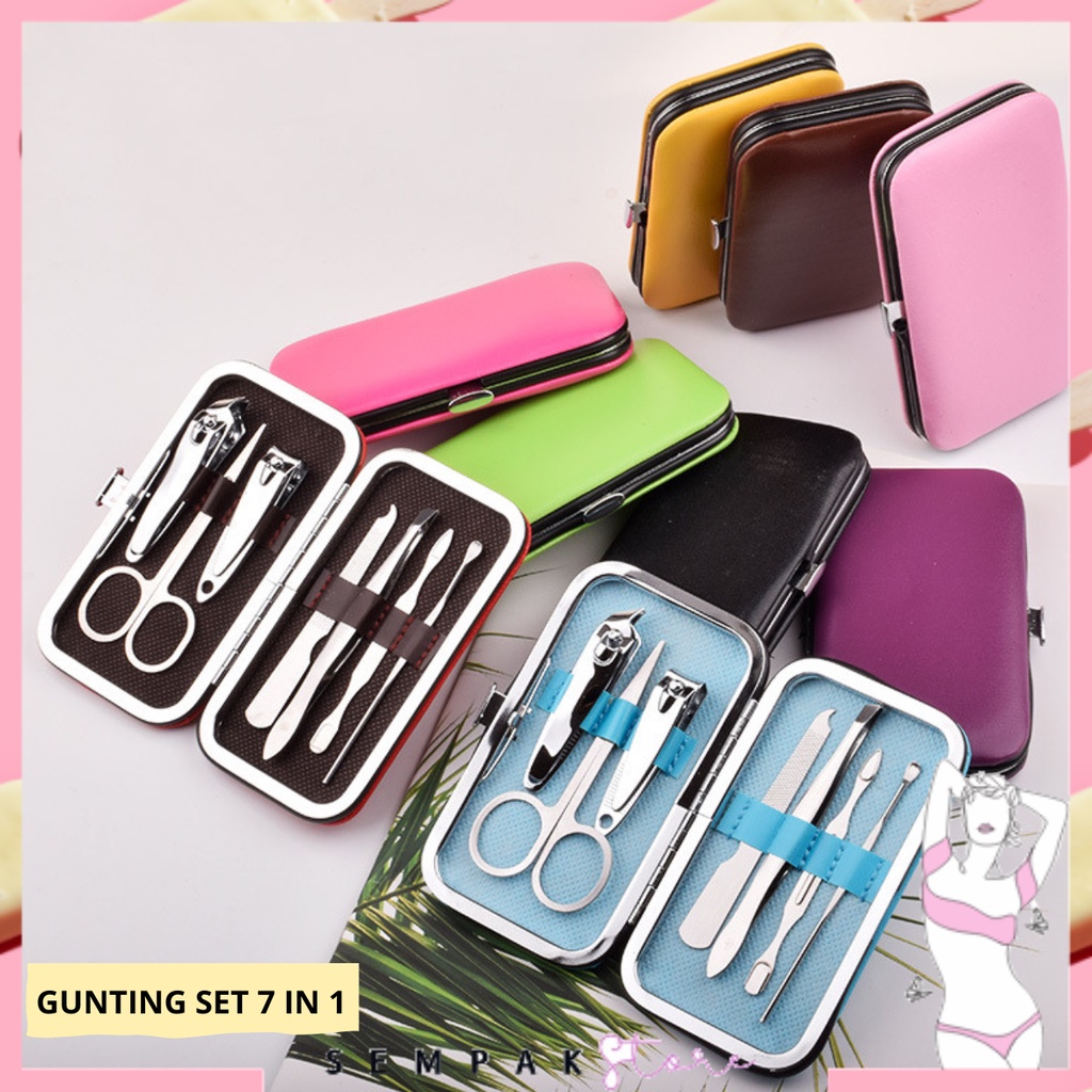 SS Manicure Set 7 in 1 Gunting Kuku Nail Art Set Dompet Menicure Pedicure Set Gunting Kuku Stainless