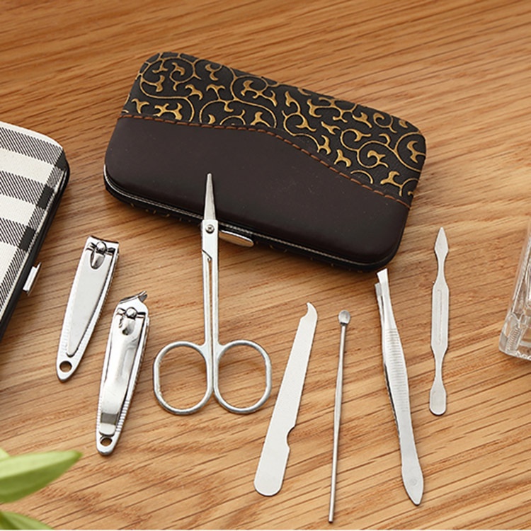 SS Manicure Set 7 in 1 Gunting Kuku Nail Art Set Dompet Menicure Pedicure Set Gunting Kuku Stainless