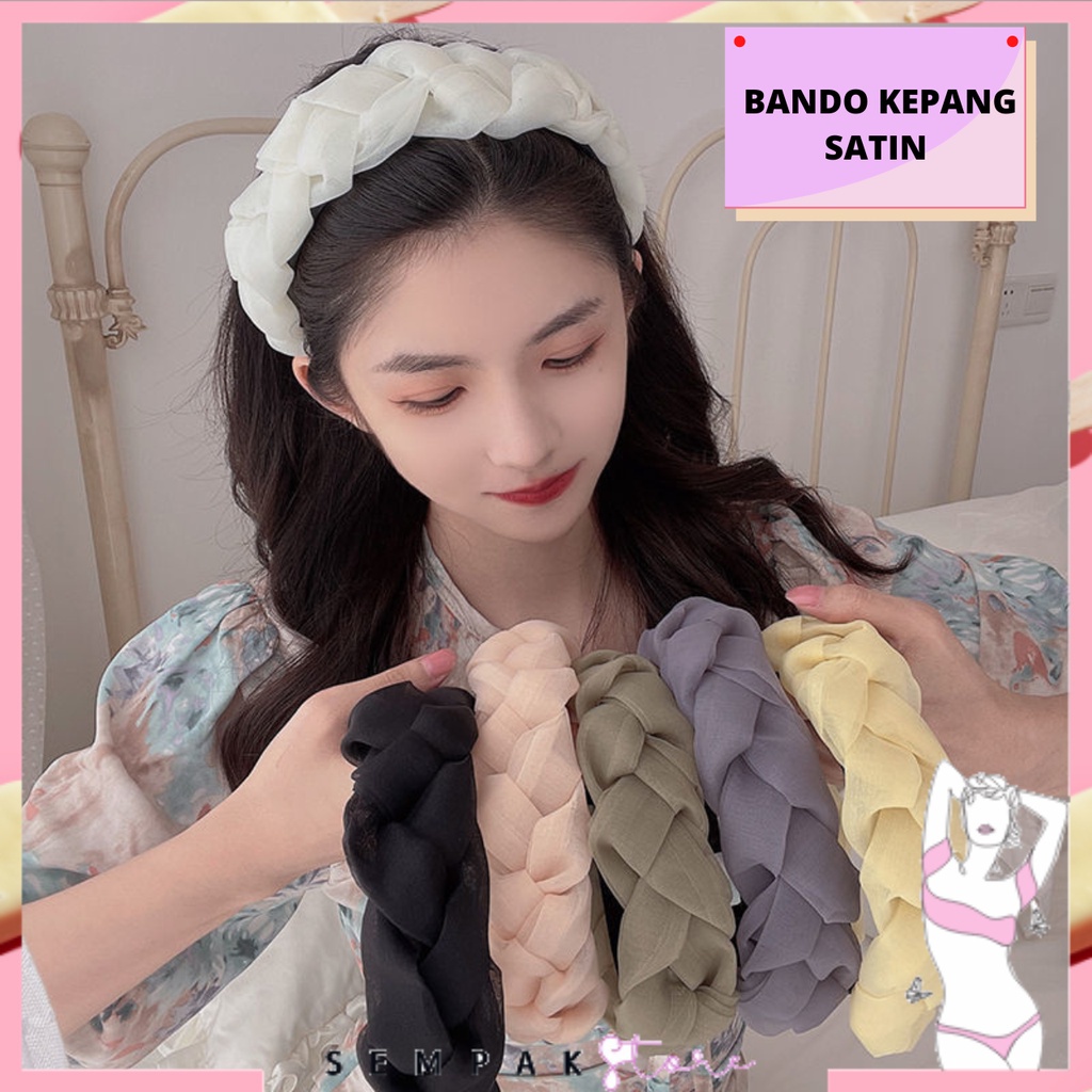 SS Bando Kepang Satin Korea Scrunchie Headband Bandana Polos Wanita Bksesoris Rambut Wanita Fashion Murah Import