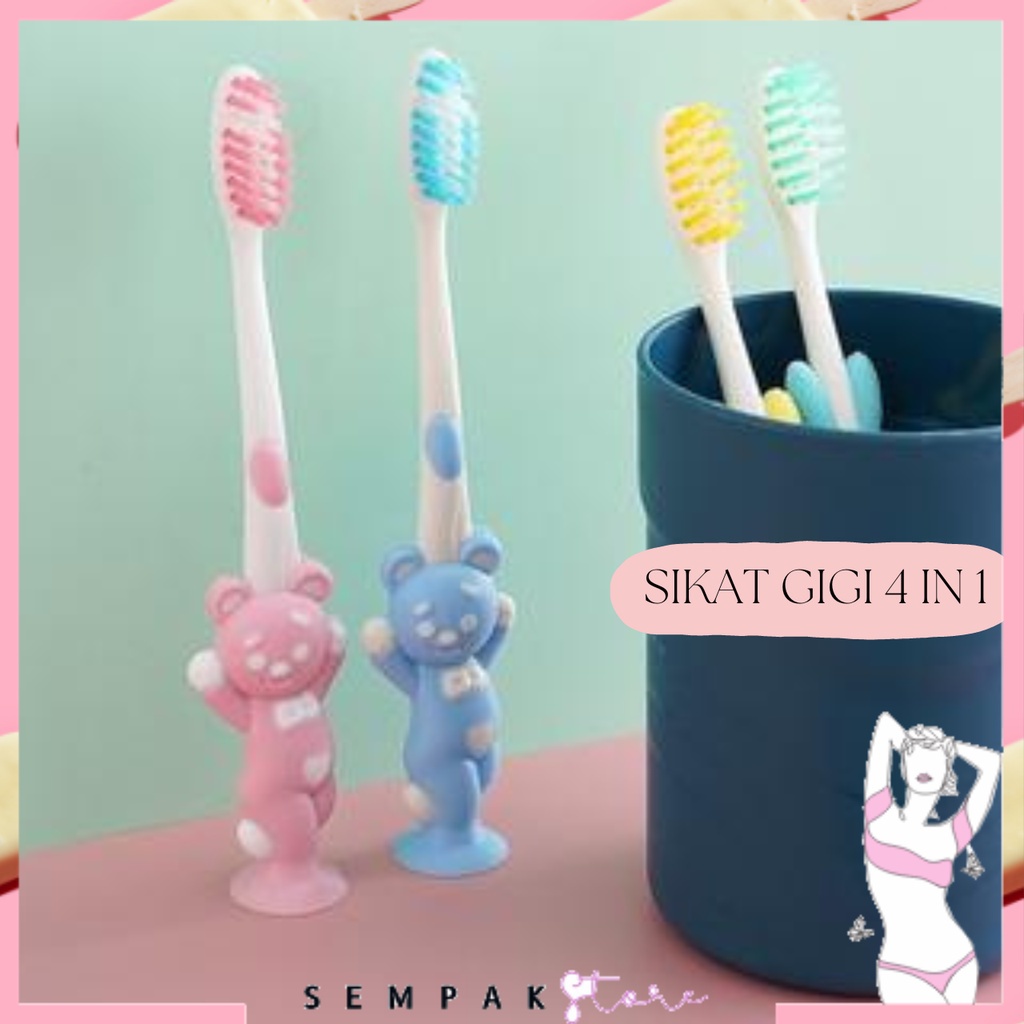 SS Sikat Gigi Anak 1 SET 4 PCS Tavel Toothbrush Double Care Sikat Gigi Halus &amp; Lembut Karakter Beruang  Murah