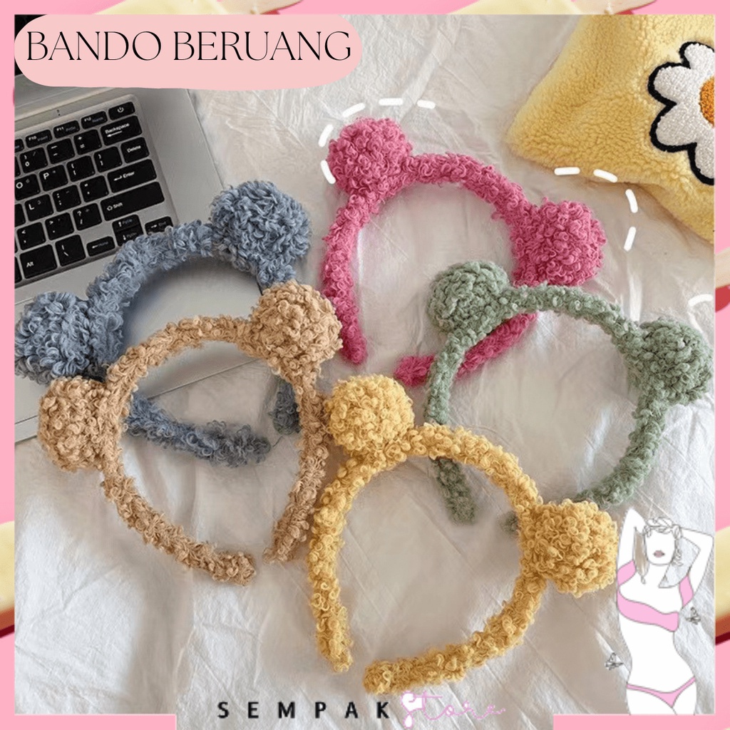 SS Bando Karakter Telinga Beruang Bear Bulu Korea Kekinian Bandana Bando Handuk Aksesoris Rambut Murah