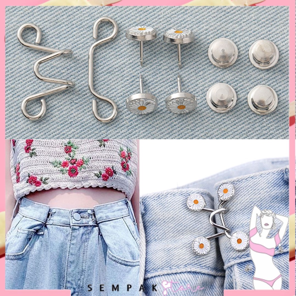 SS Kancing Jeans Logam Simple Adjustable Motif Bunga Daisy Kait Pengecil Lingkar Pinggang Celana Kancing Celana Jeans Model Bisa Dilepas Detachable Waist Button Murah