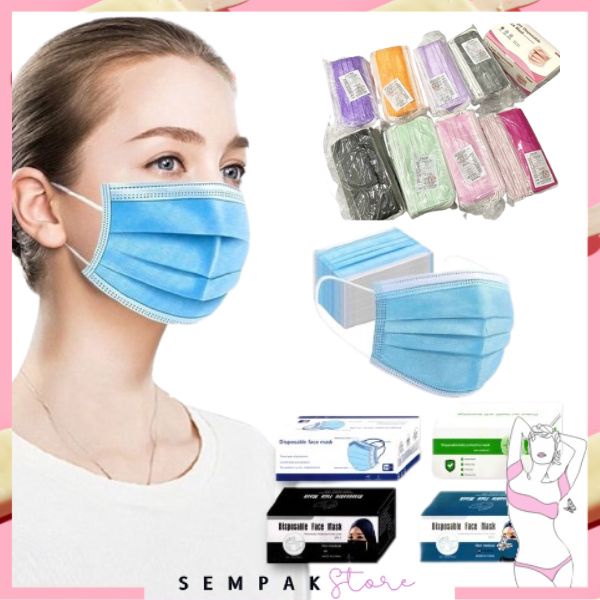 SS Masker Disposable Facemask 3 Layer Mask Isi 50 Pcs Box Masker Medis 3 Ply Earloop Kesehatan 3Ply