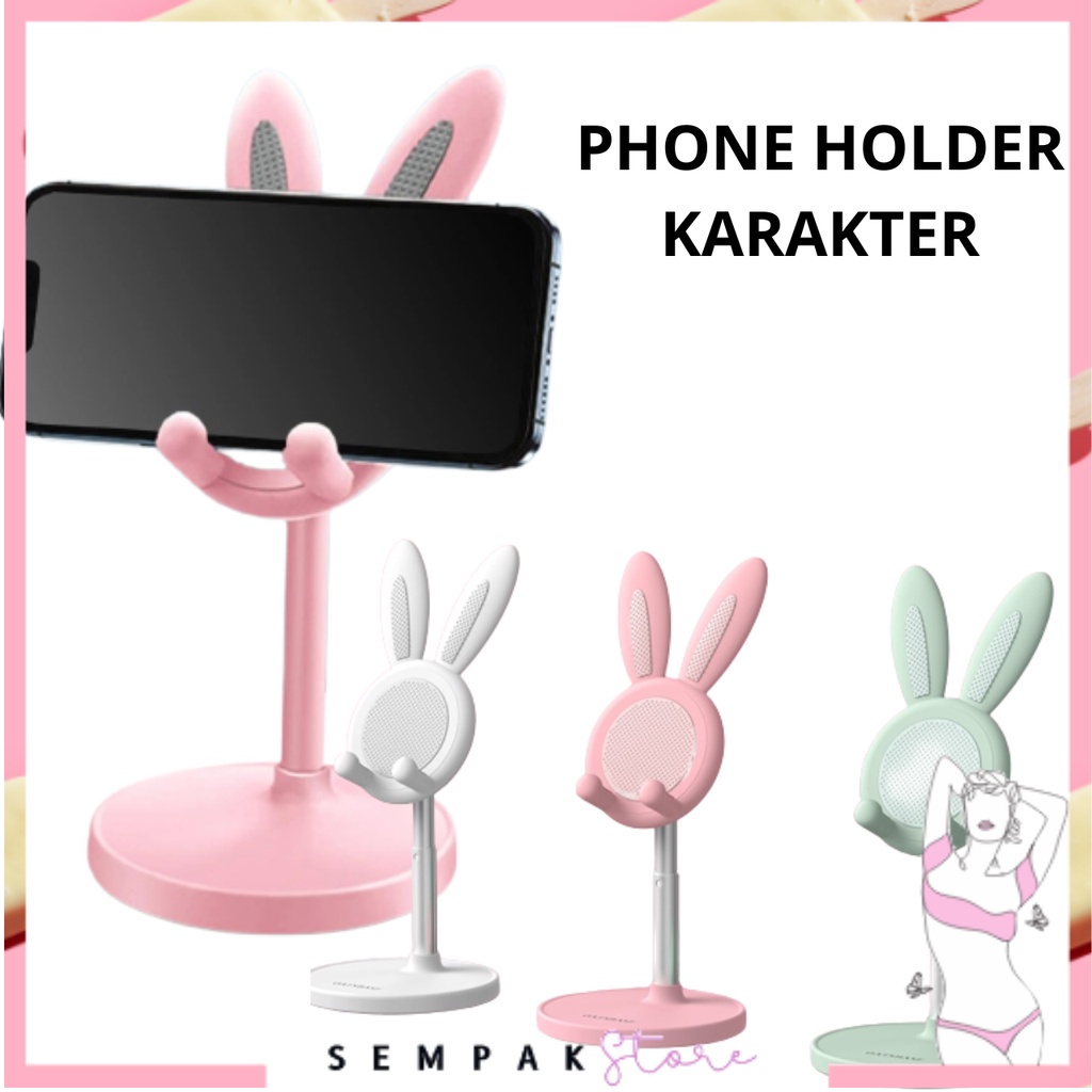 SS Stand Holder HP Karakter Rabbit Holder Folding Standing Phone Karakter Kelinci Cute Holder Desktop Lucu