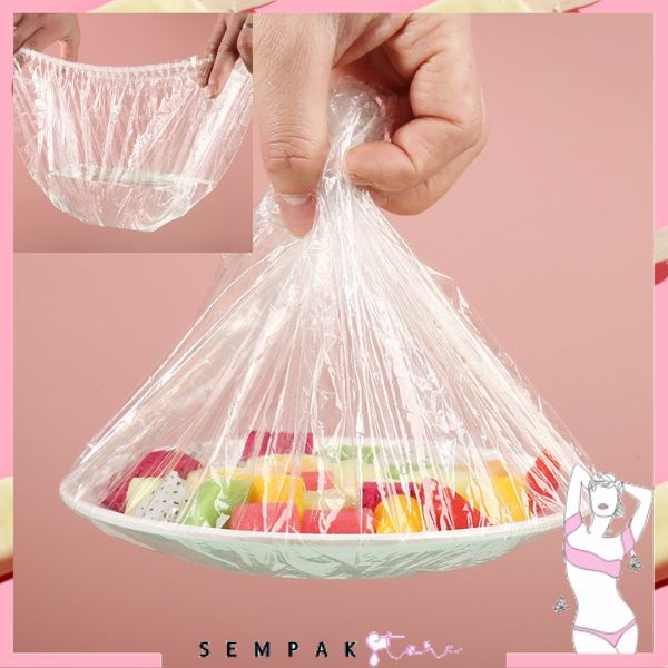 SS Plastik Wrapping Pembungkus Makanan Transparan Sekali Pakai 100 Pcs Easy Plastic Food Cover Disposable Free Pouch Penutup Pelindung Makanan Microwave Anti Bau Shower Cap Portable Penutup Kepala Topi Mandi Nurse Cap Murah
