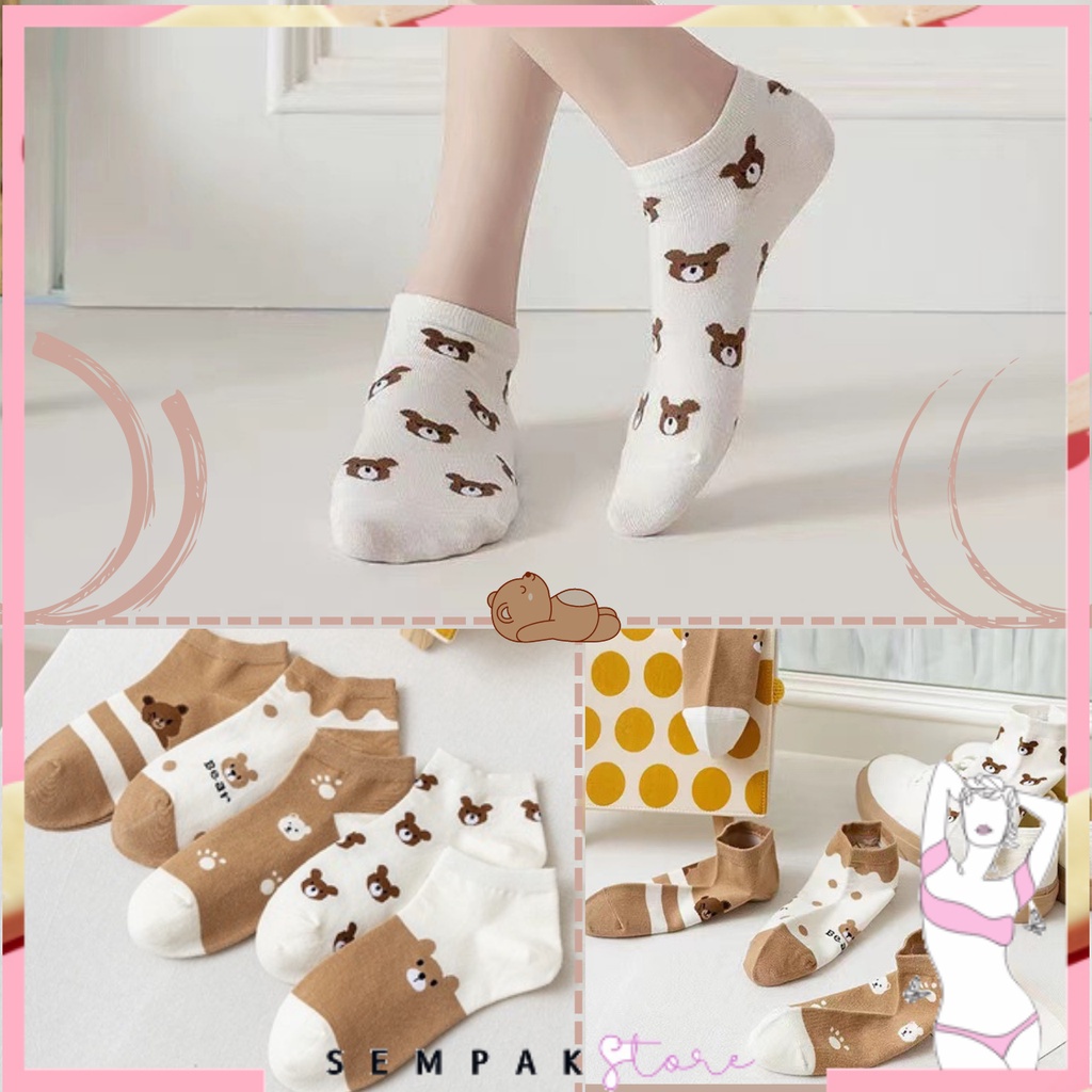 Kaos Kaki Wanita Korea Motif Beruang Coklat 6579 Kaos Kaki Pendek Bear Semata Kaki Socks Karakter Korean Fashion Ankle Socks Korean Model Simple Cute