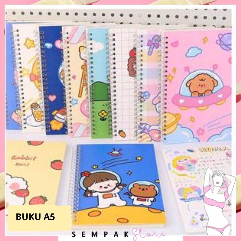 SS Notebook A5 Buku Catatan  Isi 60 Lembar Buku Diary Aesthetic Motif Kartun Gaya Retro Buku Tulis Garis A5 Spiral Murah