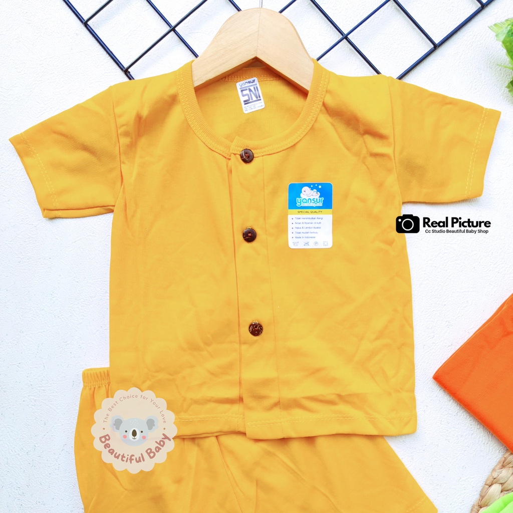 Baby.ou - Setelan Baju Bayi Lengan Pendek Celana Pendek Motif Polos / Setelan Harian Bayi / Kaos Oblong Bayi &amp; Anak Kancing Pundak