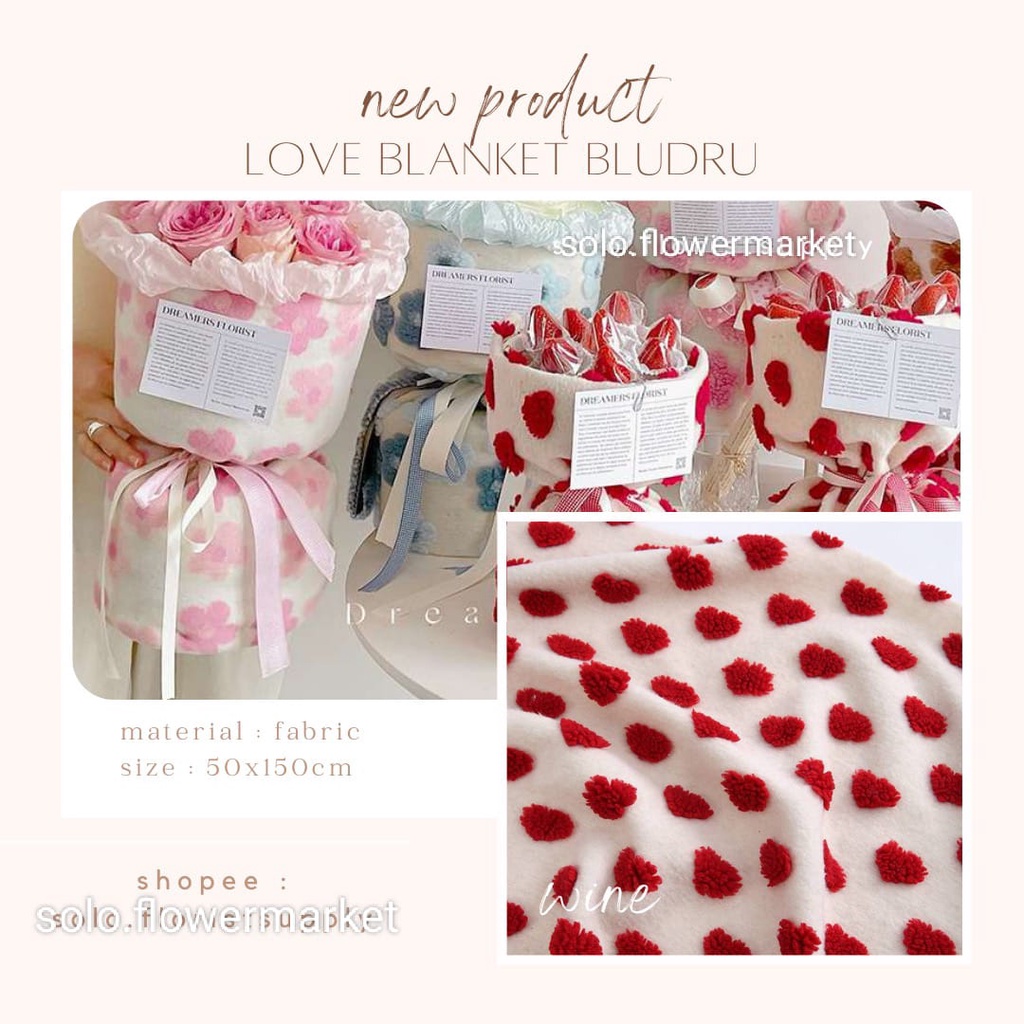 150X50CM LOVE BLANKET BLUDRU TIMBUL WRAPPNG FLOWER BAHAN TWEED bahan kain mport Kain Chanel Tweed Or