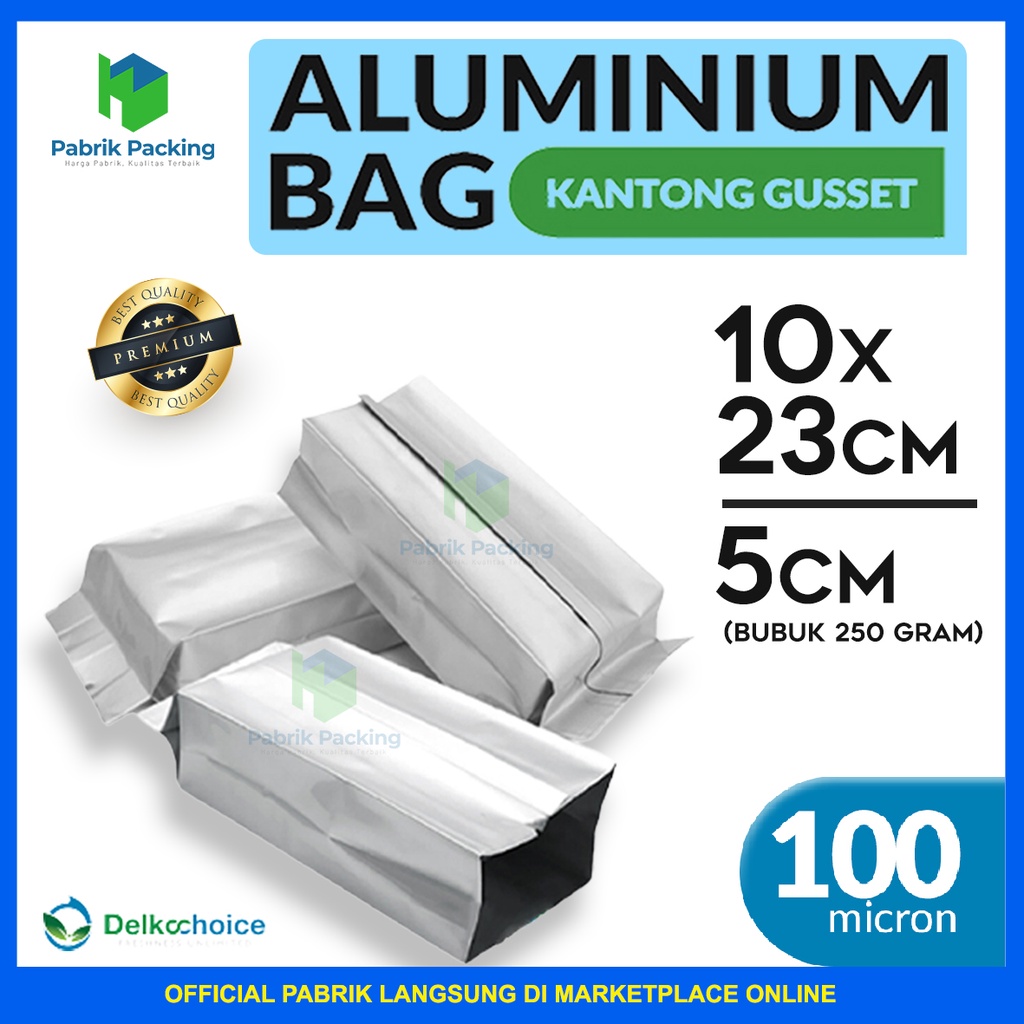 Alumunium Gusset Central Sealing Gusset Bag Kemasan Kantong Kemasan Alumunium Delkochoice 10x23 cm