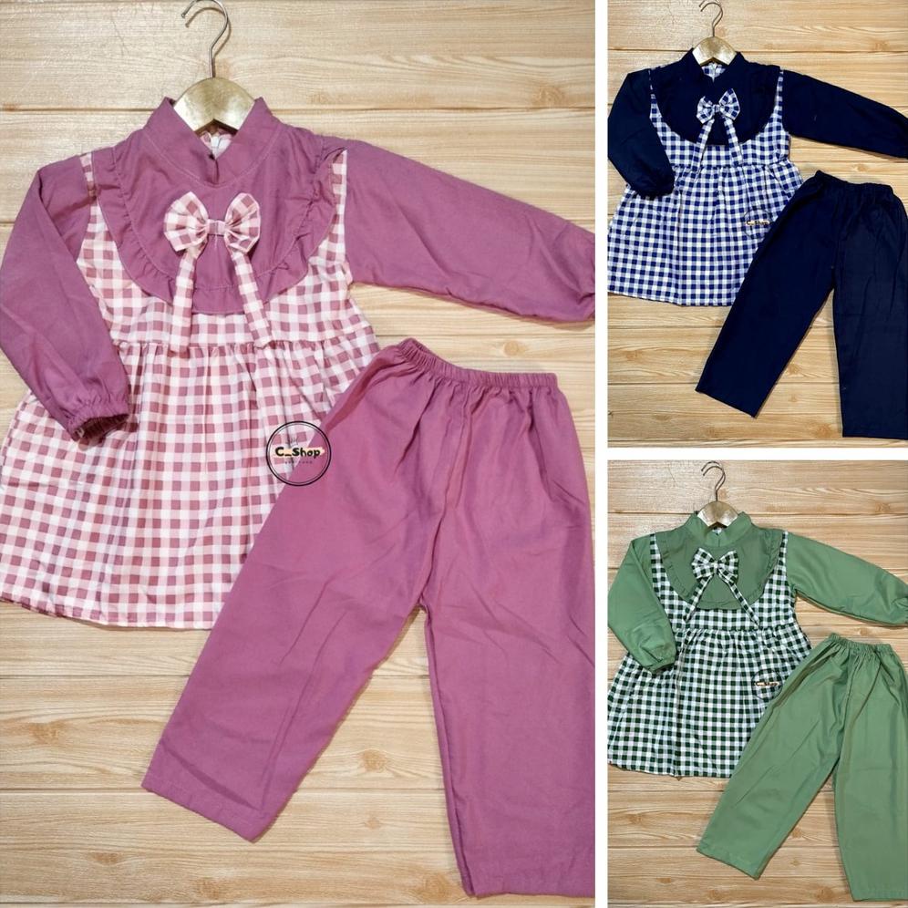 BISA COD one set setelan TUNIK PITA 2-7 tahun / setelan zavina haruka panjang / dress pita anak 2 3 