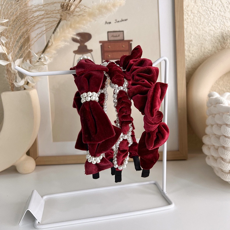 BANDO KAIN VARIASI MERAH TUA MAROON SATIN BULU FURRY NAtal TEKSTUR MOTIF PATTERN PITA BOW RIBBON COLLECTION HEADBAND HAIRBAND KOREA PADDED BENDO MOTIF GARIS BUNGA LEMBUT LEBAR WIDE CNY IMLEK