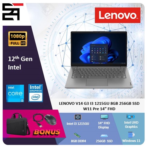 Lenovo V14 G3 i3 1215GU 8GB 256GB SSD W11 Pre 14 Inchi FHD