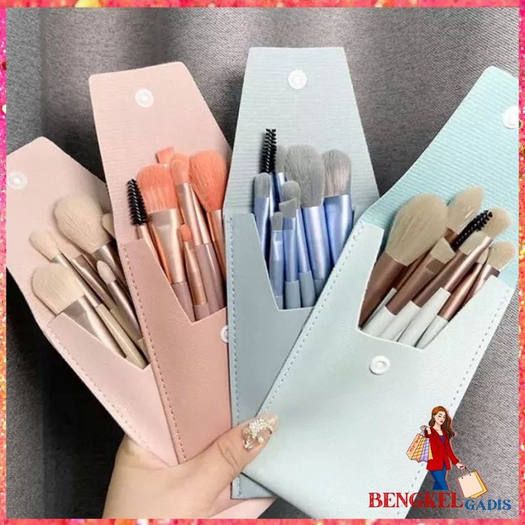 Kuas Make Up 8 IN 1 Free Pouch Make Up Brush 8Pcs Mini Travel Cosmetic Brush Make Up Tools Set