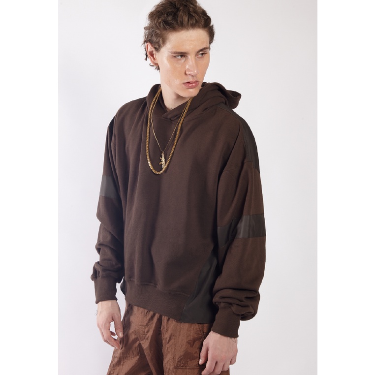 OCWA OVERSIZED BRANDON MULTI FABRIC HOODIE BROWN