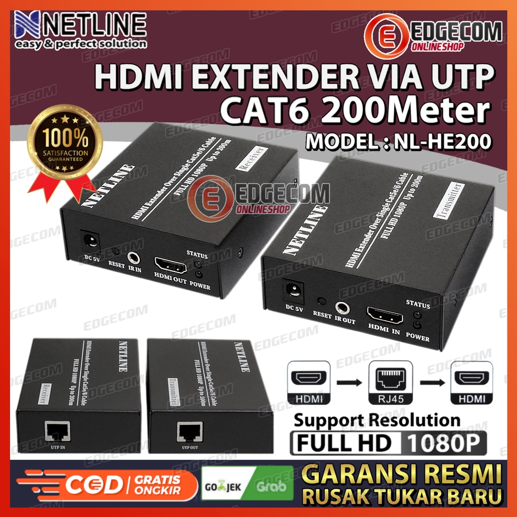 HDMI Extender Via UTP Cat5e/6 Up to 200 Meter NETLINE