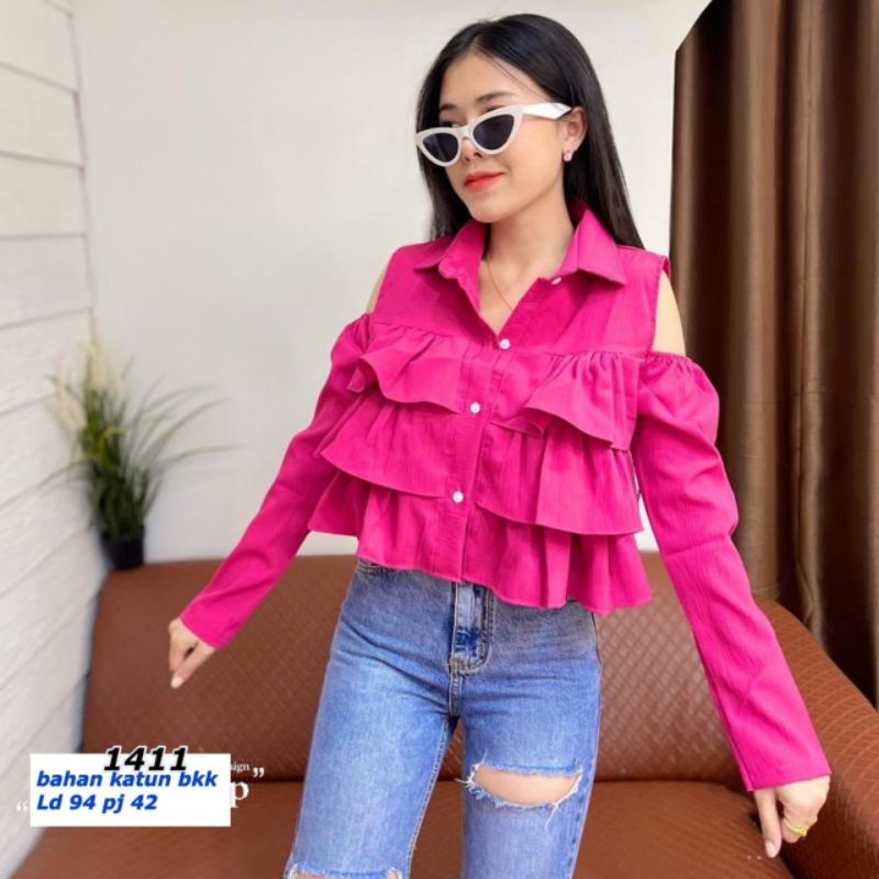 kemeja polos rumbai rempel sabri crop (premium bkk) bahan katun import fit to L lengan bolong