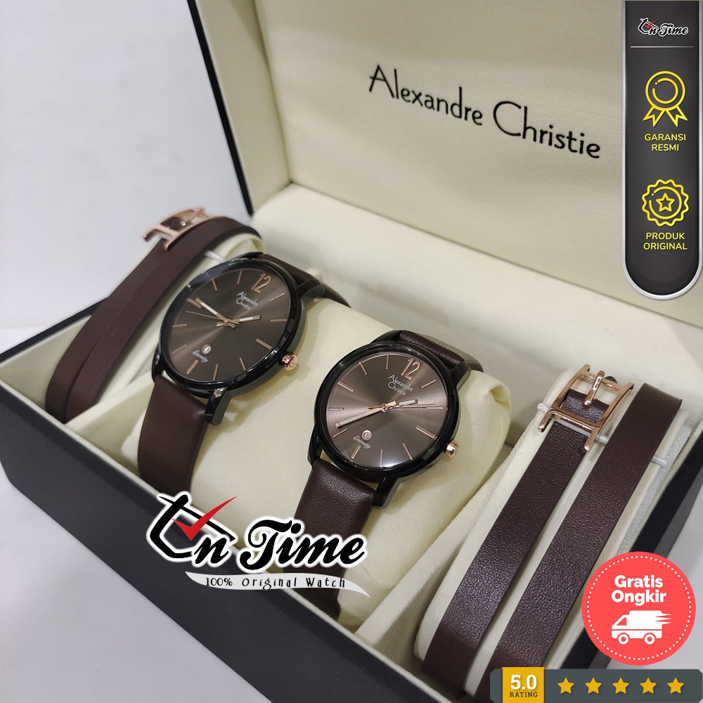 Jam Tangan Couple Alexandre Christie AC 8651 / 8664 / 8665 / 8667 Amour Kulit Original