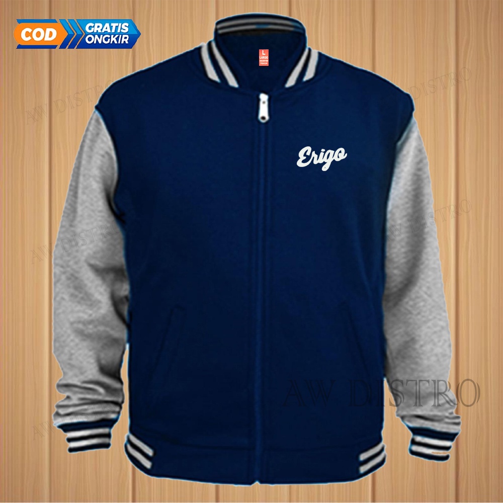 COD Jaket Baseball Varsity Distro Eri Go Text Putih Premium Quality