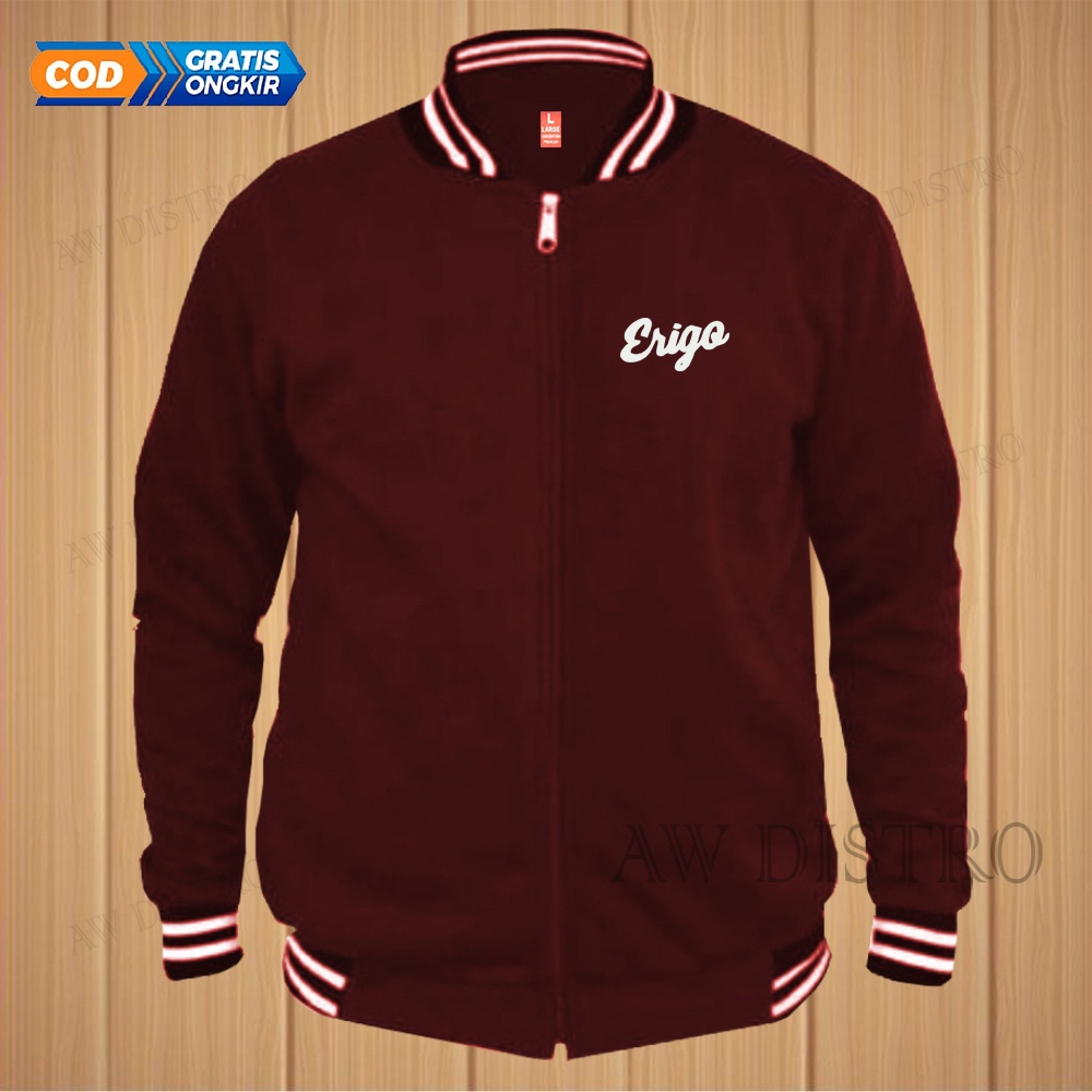 COD Jaket Baseball Varsity Distro Eri Go Text Putih Premium Quality