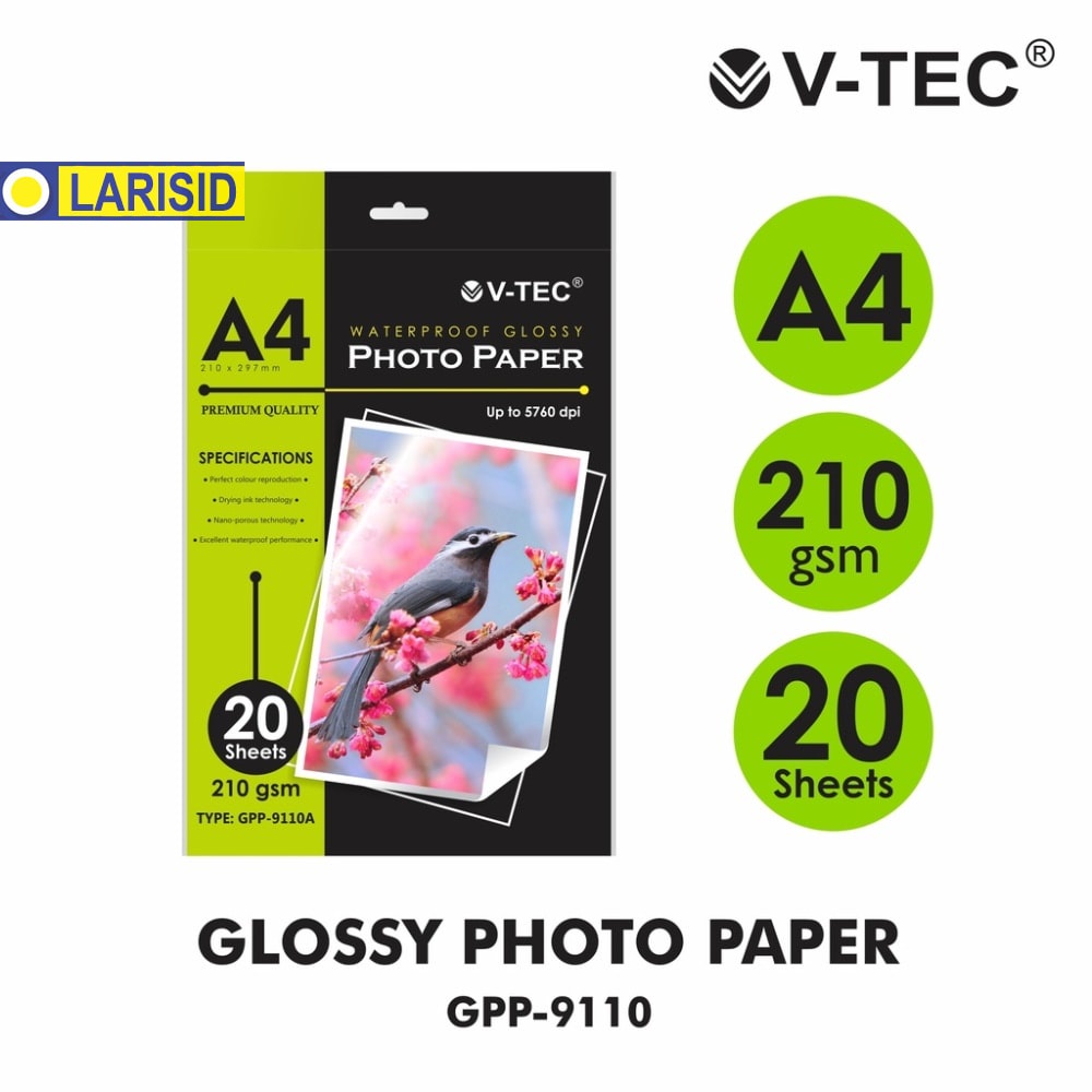 

Kertas Foto V-tec GPP 9110A Glossy Photo Paper A4 210 Gr