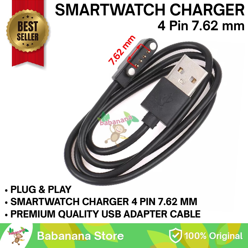 Kabel USB Charger Casan 4 Pin 7.62 mm Smartwatch Jam Smart Watch Cable 4pin 7.62mm