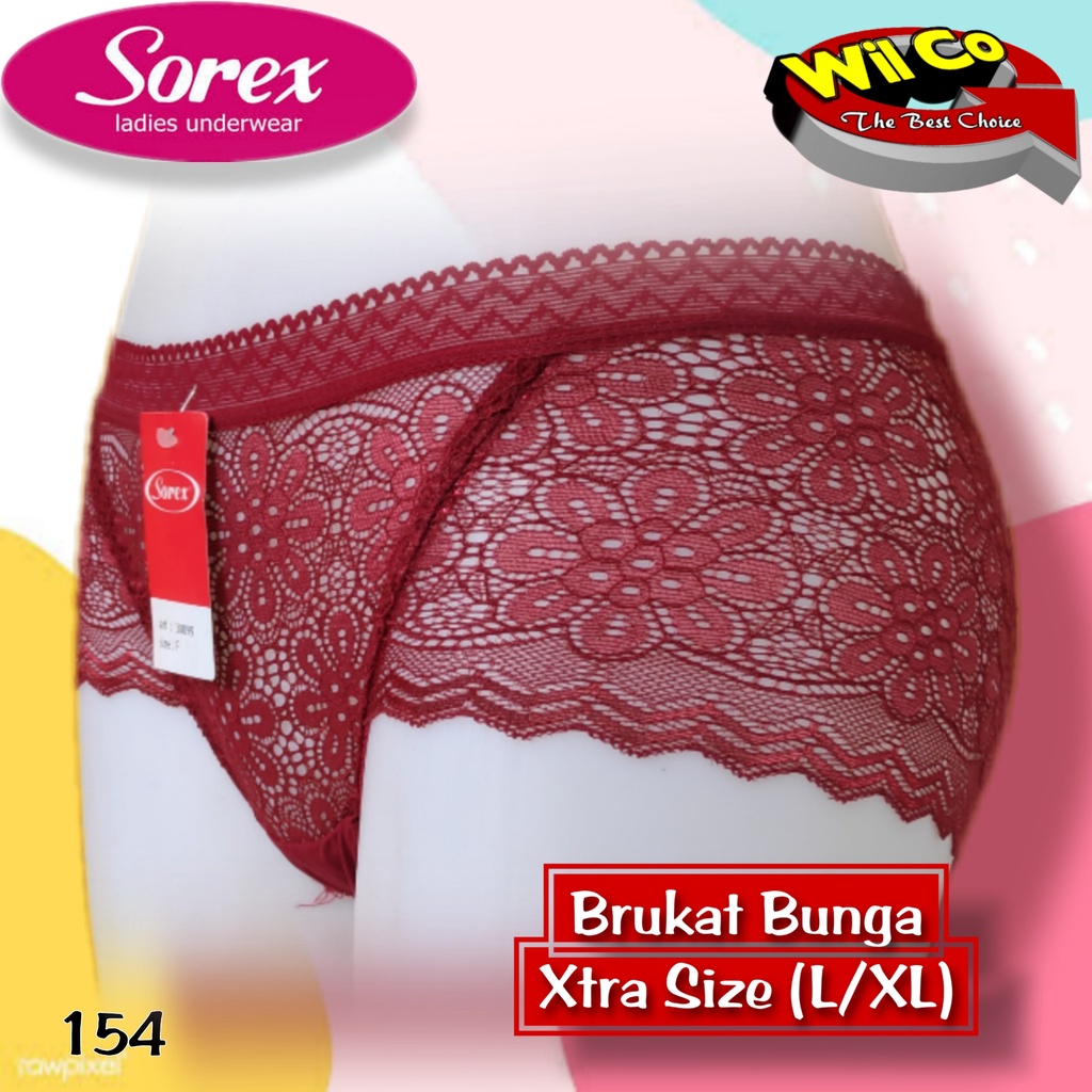 K154 - (Harga Per 1 Potong) CELANA DALAM WANITA PAKAIAN WANITA PAKAIAN DALAM BRUKAT TRANSPARAN SOREX FREE SIZE