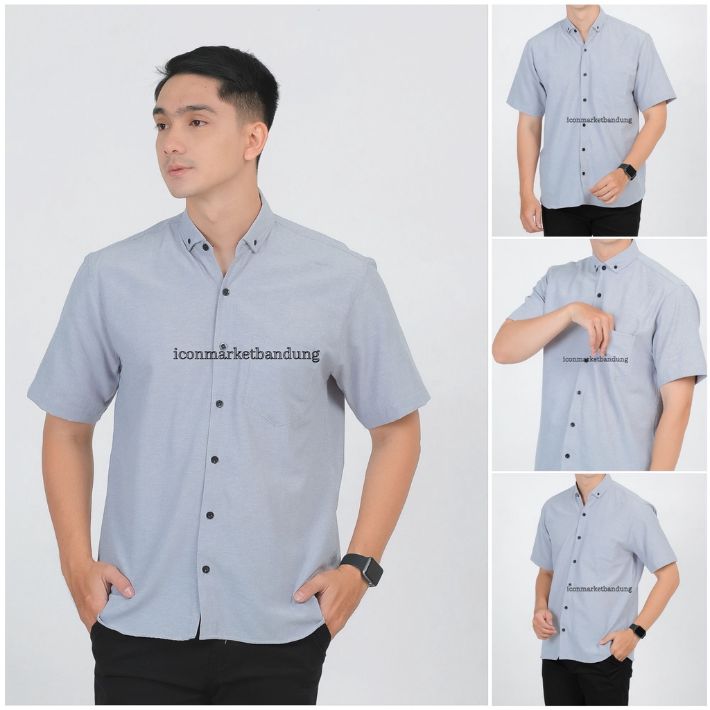 KEMEJA PRIA POLOS LENGAN PENDEK SLIMFIT ORIGINAL ICON M L XL XXL / ATASAN PRIA SEMI FORMAL CASUAL