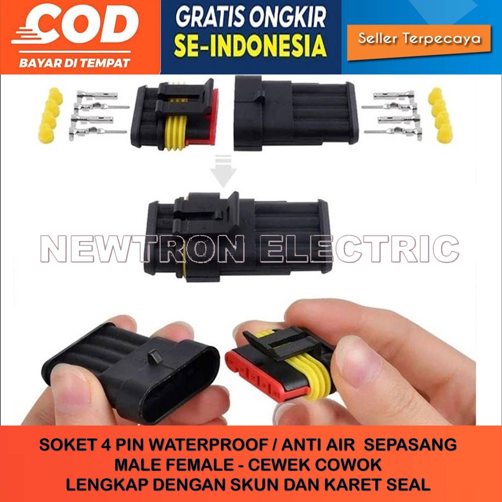 Soket Konektor Kabel Anti Air 4 Pin Waterproof  Model AMP SEPASANG MALE FEMALE