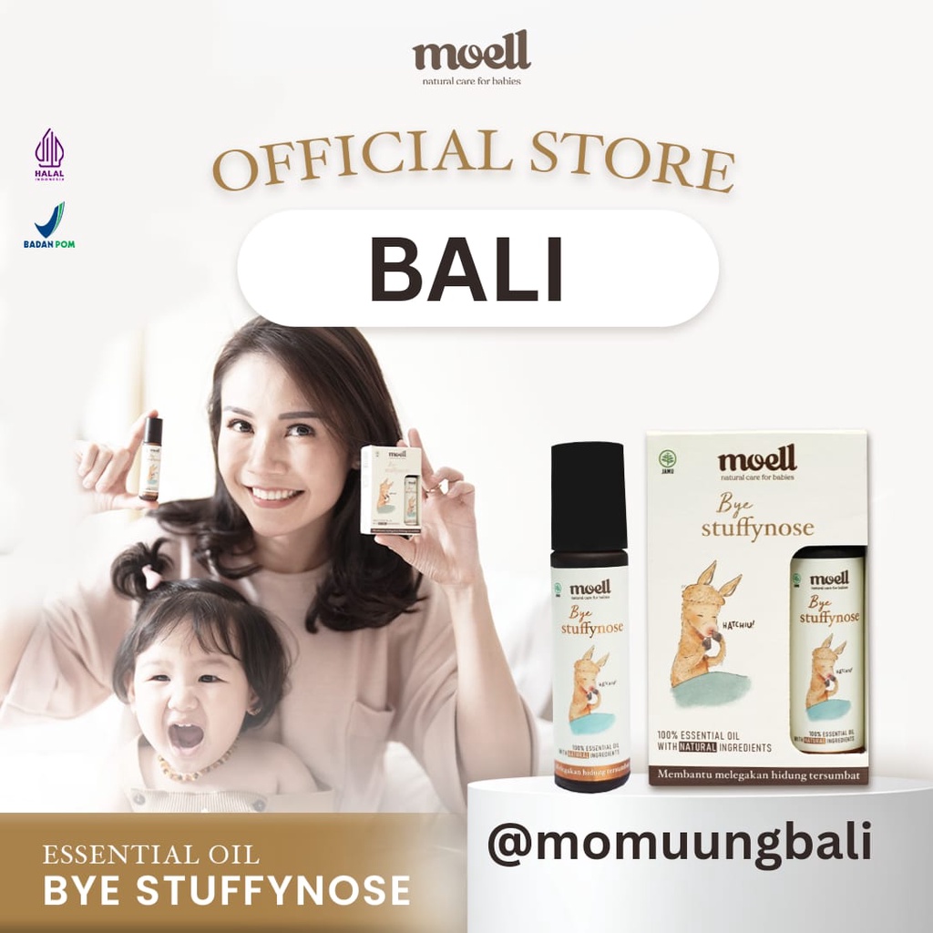 Moell Bali Bye Stuffynose Natural Essential Oil / Melegakan Batuk Pilek &amp; Hidung Tersumbat / BPOM