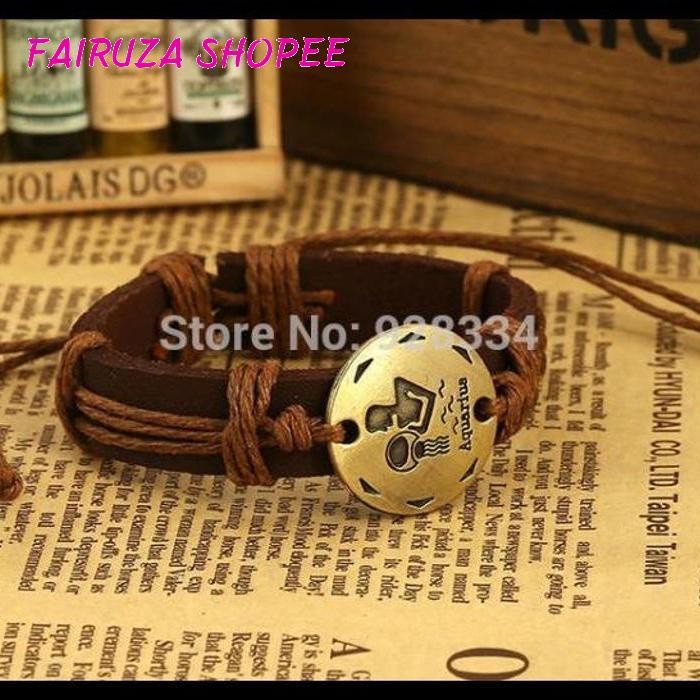 GELANG KULIT ZODIAC AQUARIUS EMAS LINGKAR BARU   GELANG KULIT ZODIAC AQUARIUS EMAS LINGKAR BARU   BE