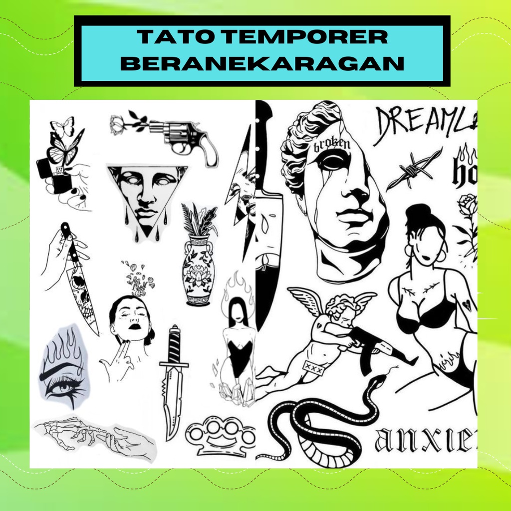 tato temporer keren acak kecil atau besar tatto temporary gambar muka dan tubuh wanita cocok untuk s
