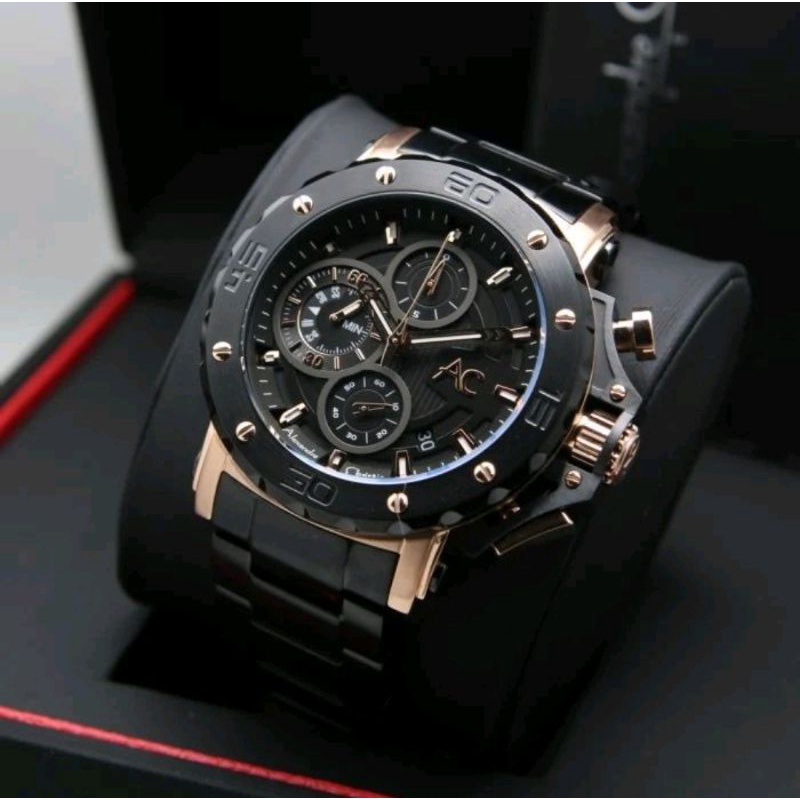 Jam Tangan Alexandre Christie AC 9205 Pria / AC9205 MC Rantai Black Rosegold Original