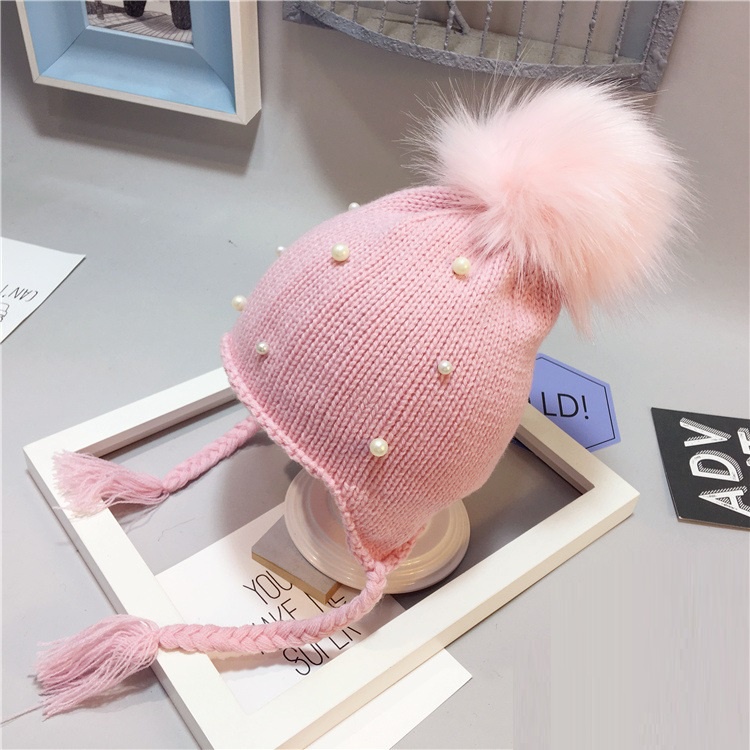 NEW Topi kupluk bayi perempuan motif pompom kepang dengan mutiara kualitas premium